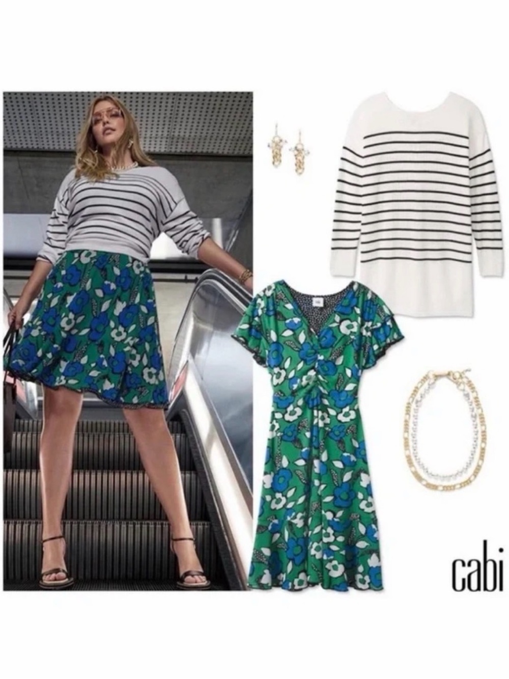Cabi Celebrate 2 in 1 Reversible Floral and Polka Dot Dress Medium